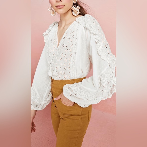 Ulla Johnson Blanche‎ Blouse Blanc White Swiss Dot & Eyelet Cotton Top Size XS 0